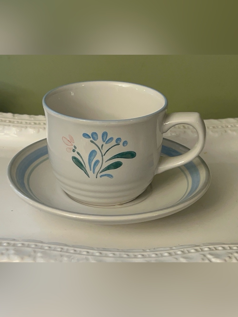 Vintage Fascino Stoneware Teacup & Saucer Crafted in Japan by Yamaka Set of 6